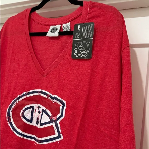 NWT [NHL] Montreal Canadians NHL Hockey Short Sleeve Heather V-Neck Women’s 2X - Picture 5 of 9